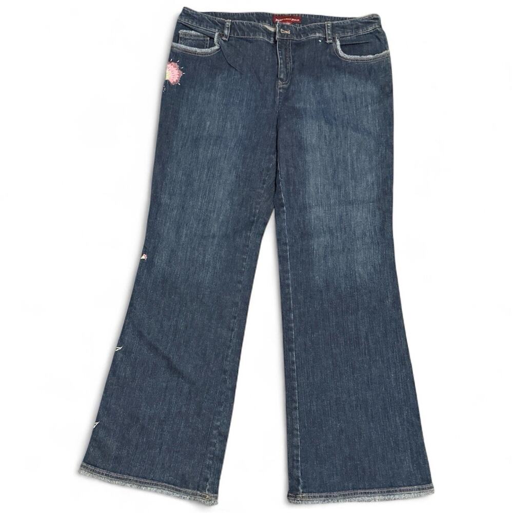 Jones Wear Wide Leg Jeans Floral Embroidered Raw Hem Stretch Women’s SZ 16 NWF
